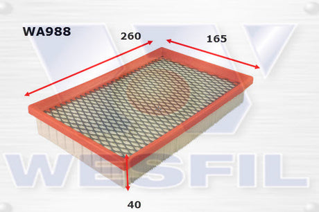 Air Filter A1384 Fits Ford/Chrysler WA988 - Wesfil