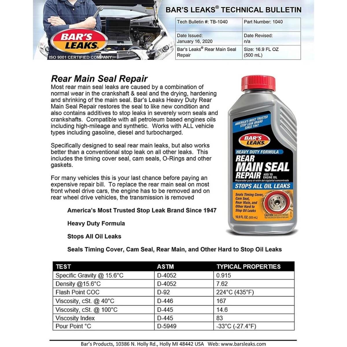 Leaks Rear Main Seal Repair 500ml - Bar's Leaks