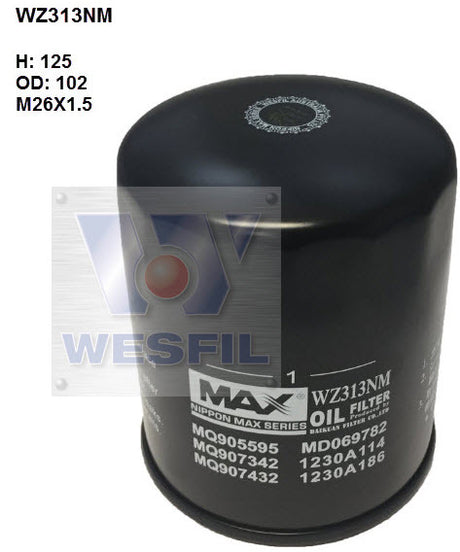 Oil Filter Z313 Fits Ford/Mazda/Mitsubishi WZ313NM - Wesfil