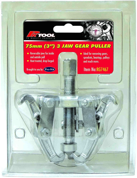 3 Jaw Gear Puller 150mm (6”), 100mm (4”), 75mm (3”), - PKTool 75mm