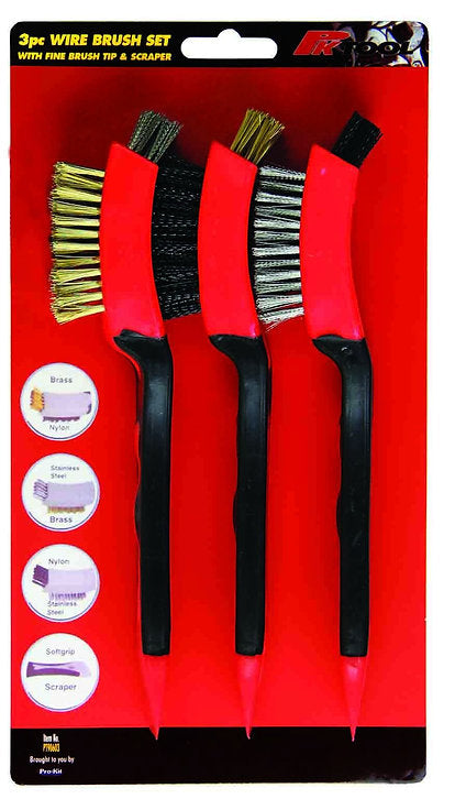 3 Piece 20cm (8”) 9 Row Mixed Wire Brush Set With Fine Brush Tip - PKTool