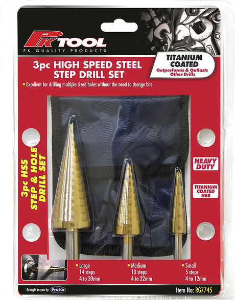 3 Piece Step & Hole Drill Set - PKTool