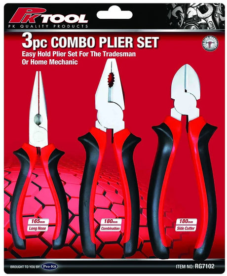 3 Pieces Combo Plier Set Long Nose, Side Cutter & Combination - PKTool