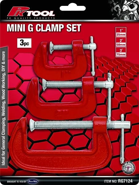3 Pieces Mini G-Clamp Set Heavy Duty Steel Frame, Quick Adjustment - PKTool