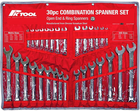30 Pieces Metric & SAE CR-V Combination Spanner Set - PKTool