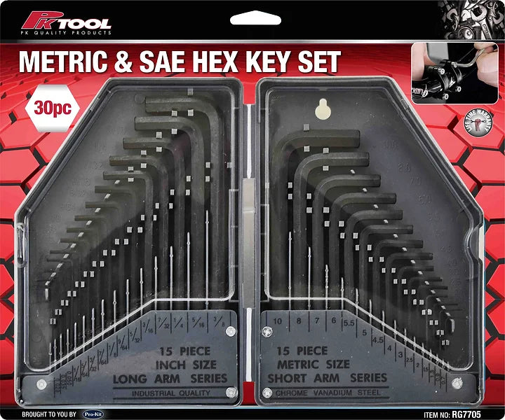 30 Pieces Metric & SAE Hex Key Set - PKTool