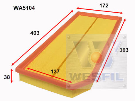 Air Filter A1640 Fits VW/Audi WA5104 - Wesfil