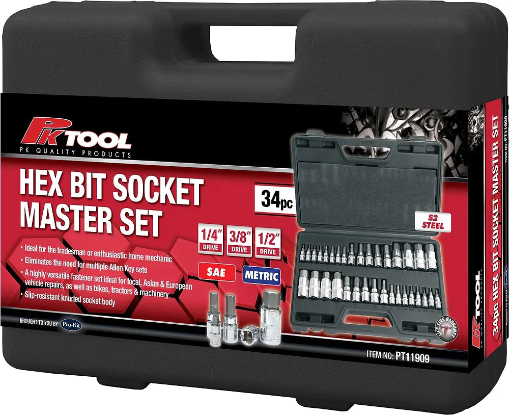 34 Piece Hex Bit Socket Master Set - PKTools