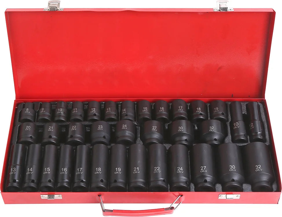 35pc 1/2” Dr 6pt Short & Deep Impact Socket Set - PKTools