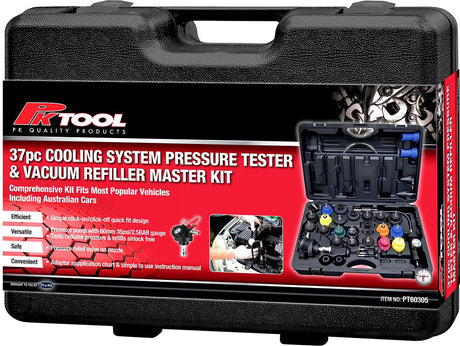 37 Piece Cooling System Pressure Tester & Vacuum Refiller Master Kit - PKTool | Universal Auto Spares