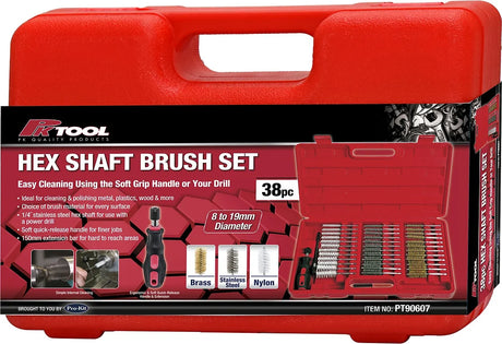 38 Piece Hex Shaft Brush Set - PKTools | Universal Auto Spares