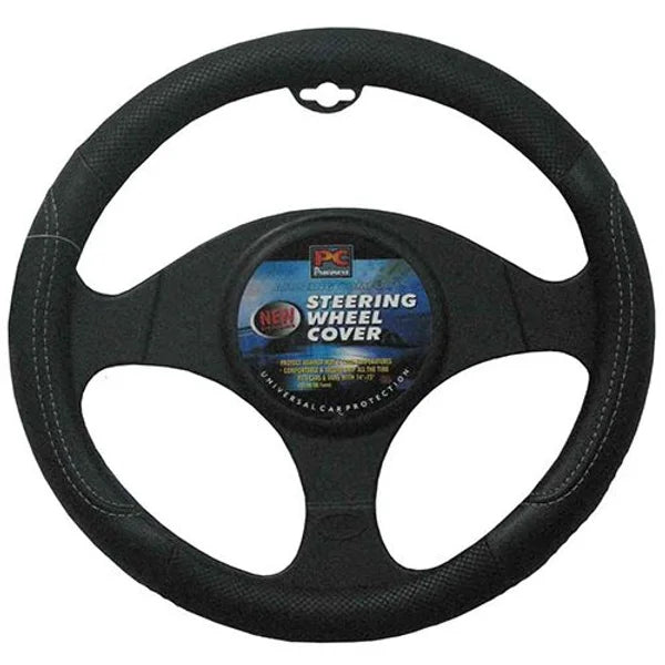 Steering Wheel Cover 38cm Leather Feel Raised Stitching Black - PC Procovers