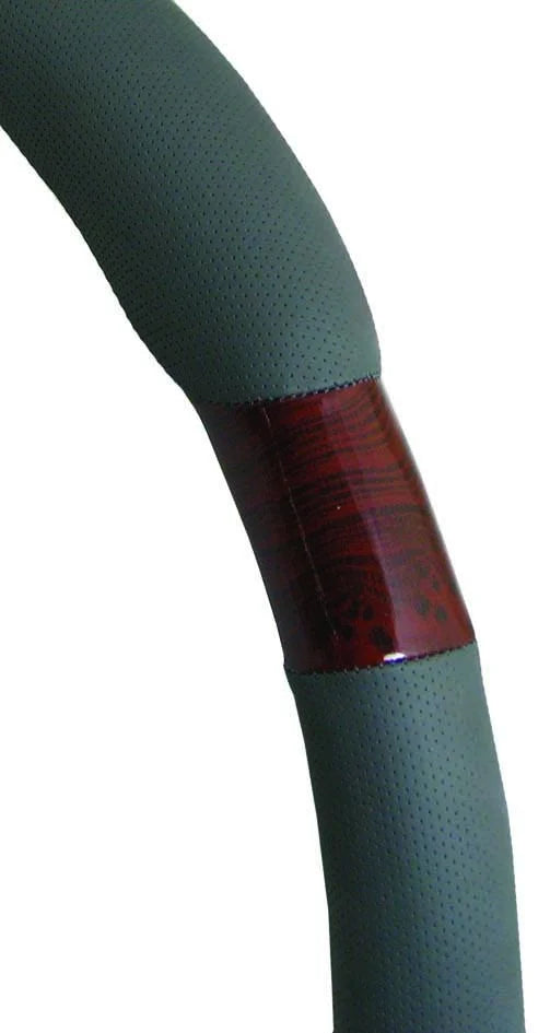 Steering Wheel Cover 38cm Perforated Soft Leather Feel With Dark Wood Grain Dark Grey - PC Procovers
