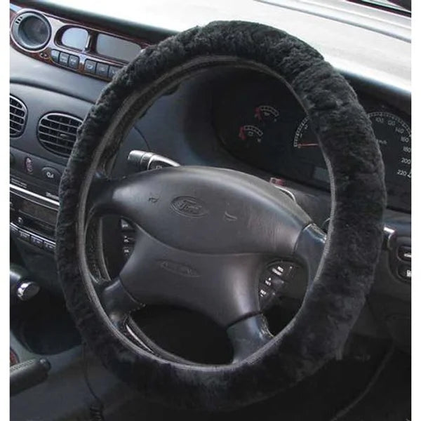 Steering Wheel Cover 38cm Sheep Skin Black - PC Procovers