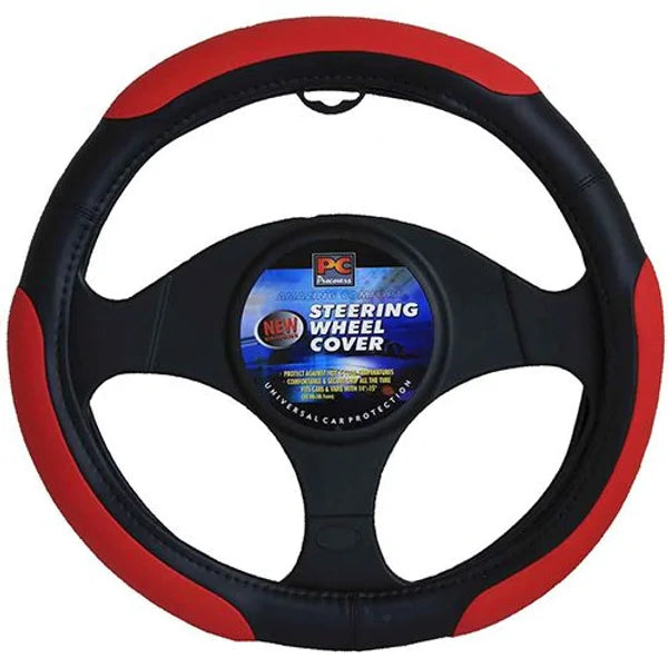 Steering Wheel Cover 38cm Soft Grip 3 Pads Black/Red - PC Procovers