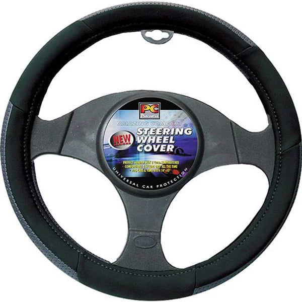 Steering Wheel Cover 38cm Velvet Feel With Perforated Leather Black/Grey - PC Procovers