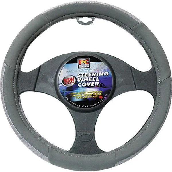 Steering Wheel Cover 38cm Velvet Feel With Perforated Leather Grey/Grey - PC Procovers