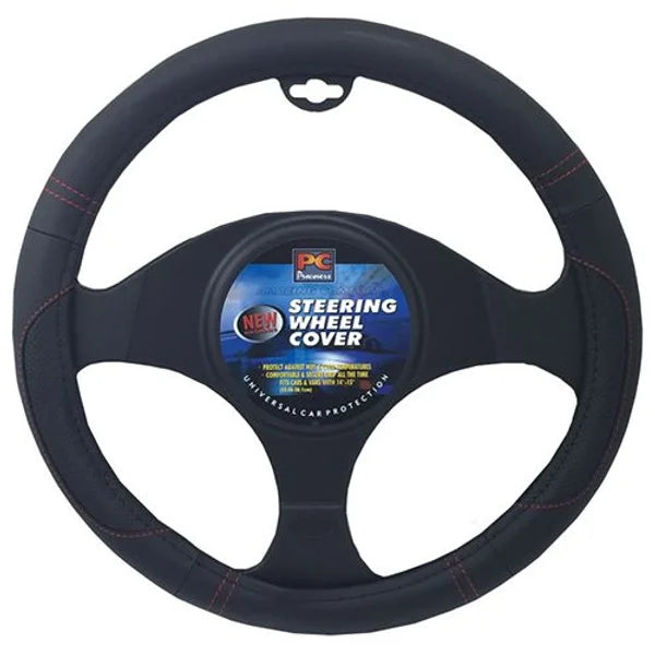 Steering Wheel Cover 38cm With Raised Red Stitching Black - PC Procovers