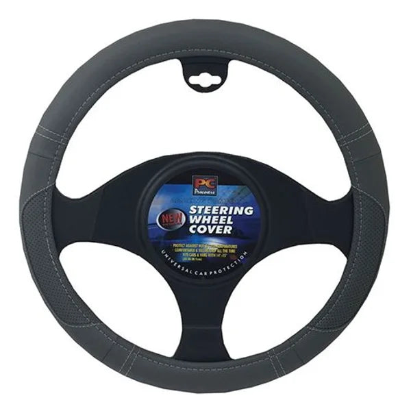 Steering Wheel Cover 38cm With Raised White Stitching Grey - PC Procovers
