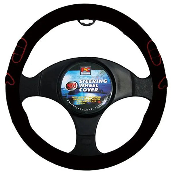 Steering Wheel Cover 38cm With Red Embossing Black - PC Procovers