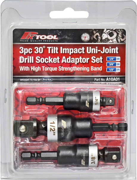 3pc 30˚ Tilt Impact Uni-Joint Drill Socket Adaptor Set with High Torque Strength - PKTool | Universal Auto Spares