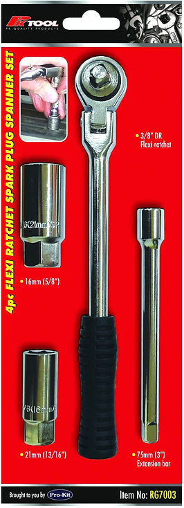 4 Piece 3/8” DR Flexi-Ratchet Spark Plug Spanner Set - PKTool