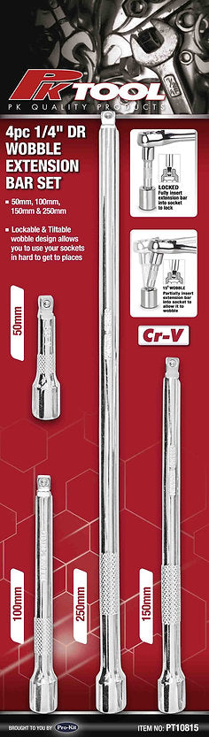 4 Pieces 1/4” DR CR-V Wobble Extension Bar - PKTool