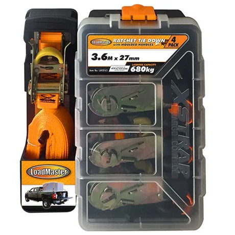 4 Pieces 3.6 Meter Ratchet Tie Down, Heavy Duty - LoadMaster
