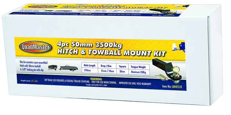 4 Pieces 3500kg Hitch & Towball Kit With 5/8″ Pin & Locking Clip - LoadMaster