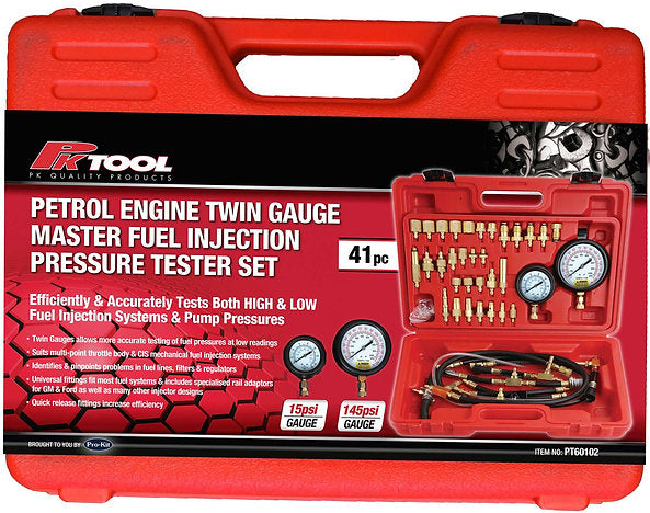 41 Pieces Petrol Engine Twin Gauge Master Fuel Injection Pressure Tester- PKTool