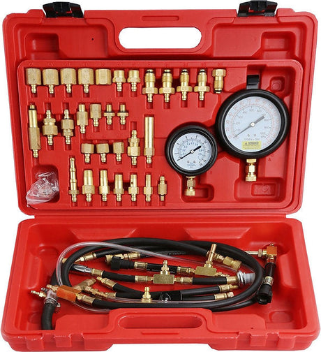41 Pieces Petrol Engine Twin Gauge Master Fuel Injection Pressure Tester- PKTool | Universal Auto Spares