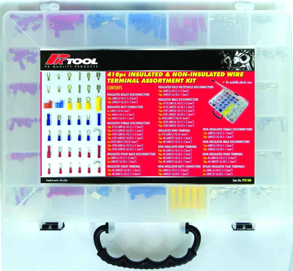 410 Piece Insulated & Non-Insulated Wire Terminal Assortment Kit - PKTool