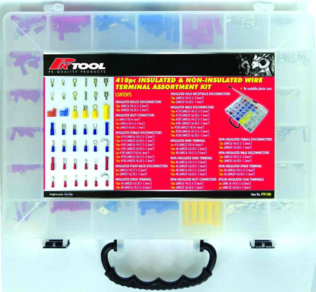 410 Piece Insulated & Non-Insulated Wire Terminal Assortment Kit - PKTool