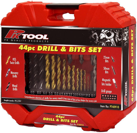 44 Piece Drill & Bits Set Magnetic Bits Holder Drill Gauge - PKTool
