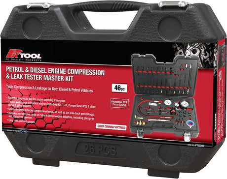 46 Piece Petrol & Diesel Engine Compression & Leak Tester Master Kit - PKTool | Universal Auto Spares