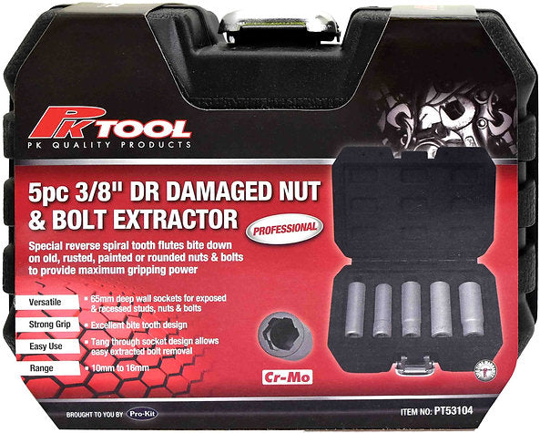 5 Pieces 3/8” DR Damaged Nut & Bolt Extractor - PKTool