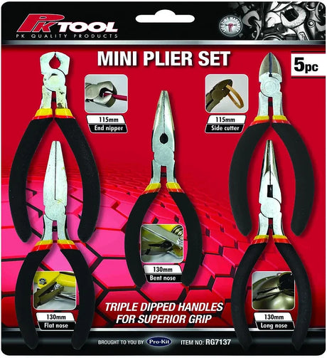 5 Pieces Mini Plier Set End Nipper, Side Cutter & Flat Nose - PKTool