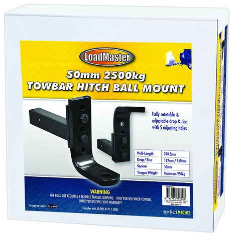 50mm Square Towbar Hitch Ball Mount- 2500kg 298.5mm Hole - LoadMaster | Universal Auto Spares