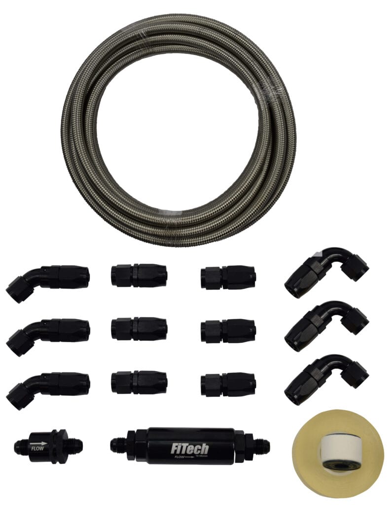 GO Fuel An - 6 Stainless Steel 20FT Hose Kit With Filter FI51001 - FiTech - Fuel Hoses & Lines - FiTech