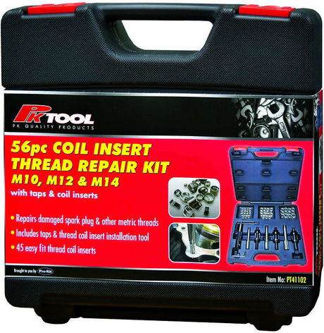 56 Piece M10, M12 & M14 Coil Insert Thread Repair Tool Set - PKTool