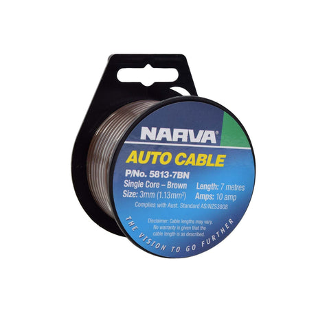 Single Core Cable Brown 7 Metre Roll 10 Amp Rated - Narva | Universal Auto Spares