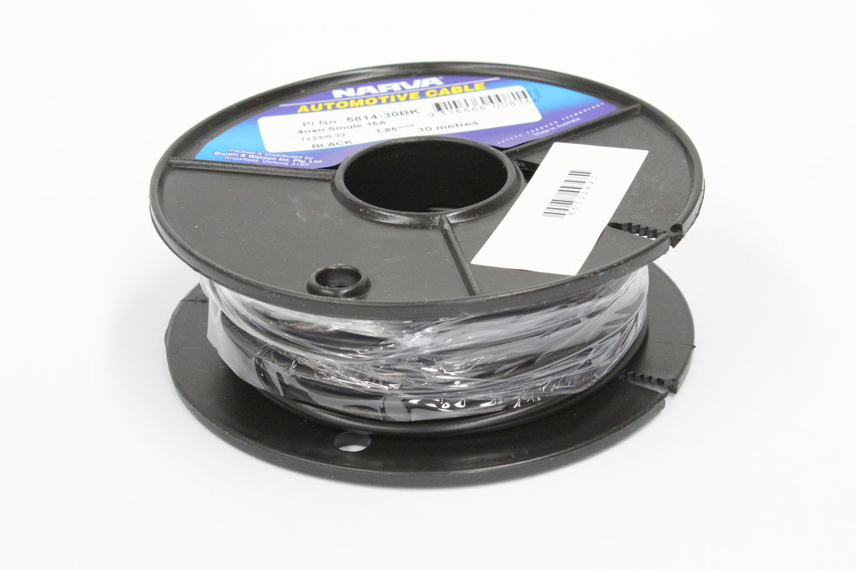 Automotive Single Core Cable Black 15 Amp 4mm 30 Metre Roll - Narva