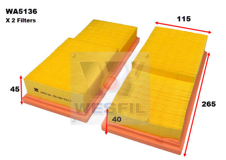 Air Filter A1567 Fits Chrysler WA5136 - Wesfil