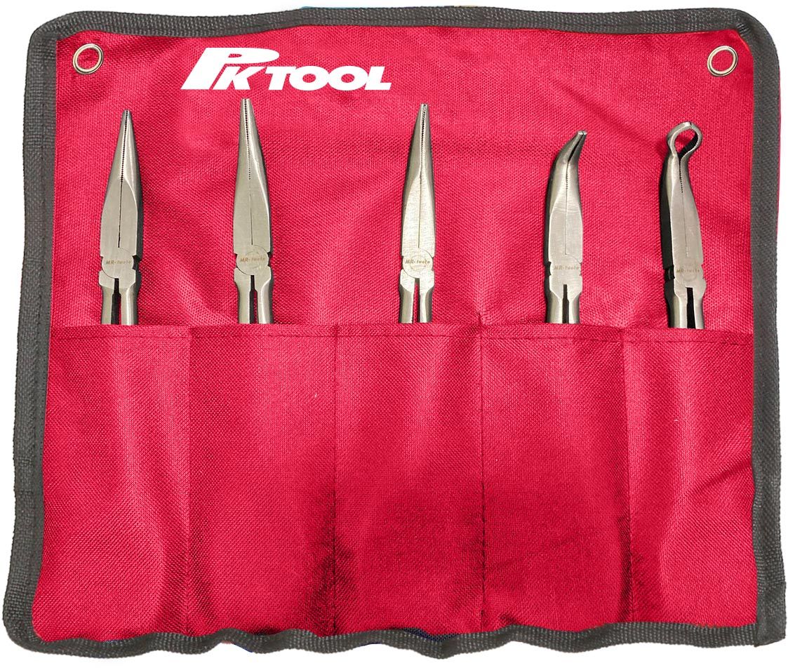 5pc Hose & Long Reach Plier Set - Straight, 30o, 45o, 90o & 1/2'' Hose Plier - PKTool