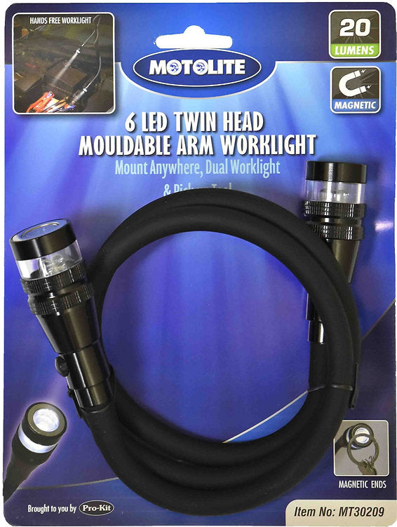 6 Led Twin Head Mouldable Arm Work Light 3 LED’s - Motolite