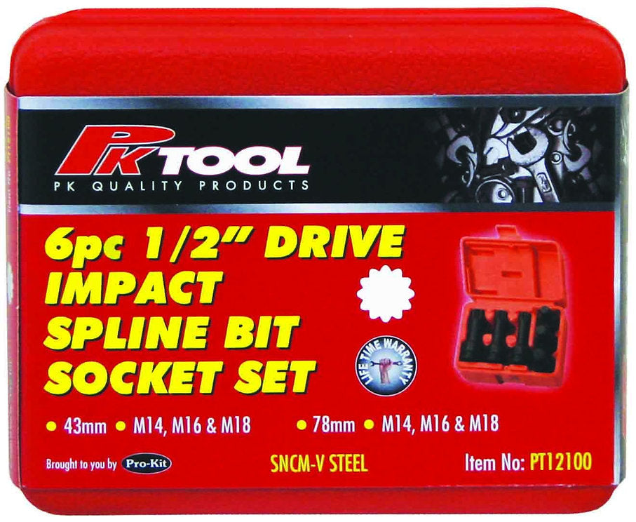 6 Piece 1/2” Dr Impact Spline Bits Socket Set - PKTool