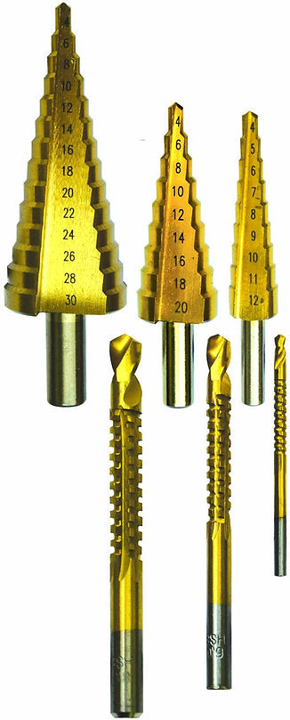 6 Piece Step & Hole Drill Set 3 Step Drills - PKTool