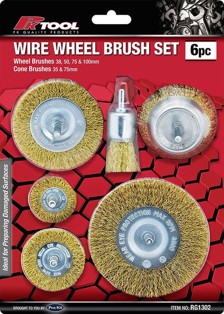 6 Piece Wire Wheel Brush Set Preparing Damaged Surfaces - PKTool | Universal Auto Spares