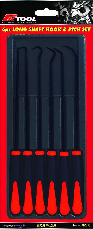 6 Pieces CR-V 220mm (81/2”) Long Shaft Hook & Pick Set - PKTool