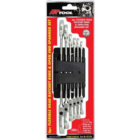 6 Pieces Metric CR-V Flexible Ratchet Combination Spanner Set - PKTool | Universal Auto Spares